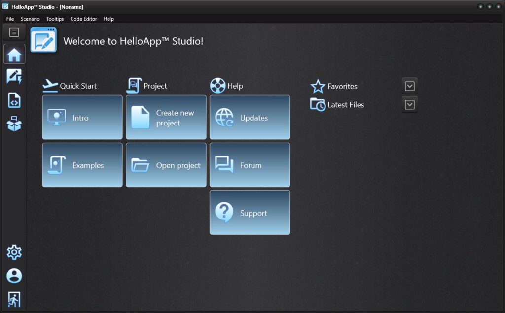 HelloApp Studio start page