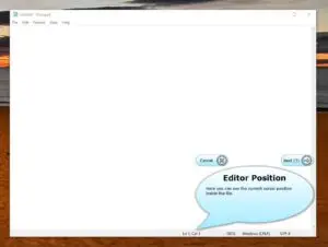 Notepad Example: Tooltip points to the status bar panel