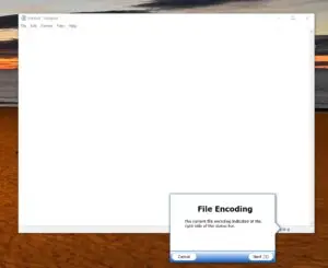 Notepad Example: Tooltip points to the status bar panel