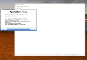 Notepad Example: Tooltip points to the application menu